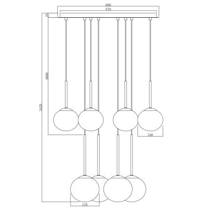 Ondaluce - Lustre suspenso por cabo JEWEL 8xE14/10W/230V Ø 70 cm preto/fumê