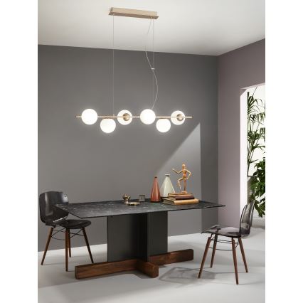 Ondaluce - Lustre suspenso por cabo MONILE 6xE14/10W/230V dourado/branco