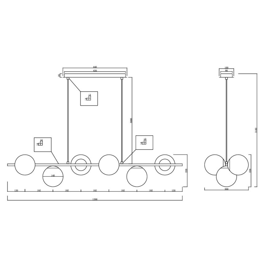 Ondaluce - Lustre suspenso por cabo MONILE 6xE14/10W/230V dourado/branco