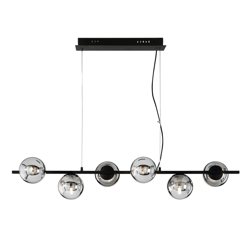 Ondaluce - Lustre suspenso por cabo MONILE 6xE14/10W/230V preto/fumê