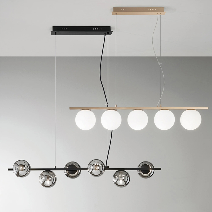 Ondaluce - Lustre suspenso por cabo MONILE 6xE14/10W/230V preto/fumê