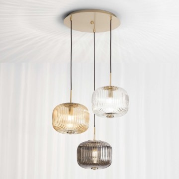 Ondaluce - Lustre suspenso por cabo ODETTE 3xE14/10W/230V diâmetro 43 cm, dourado/fumado/multicolorido