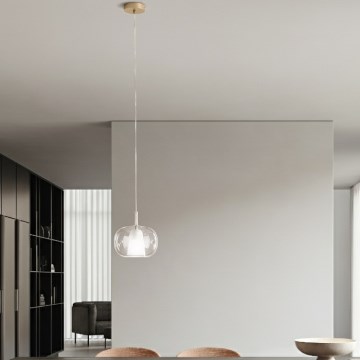 Ondaluce - Lustre suspenso por cabo THELMA 1xE27/15W/230V Ø 25 cm dourado/transparente