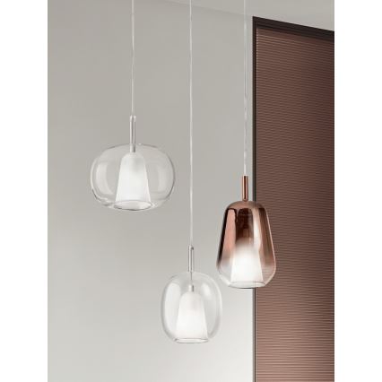 Ondaluce - Lustre suspenso por cabo THELMA 1xE27/15W/230V Ø 25 cm dourado/transparente