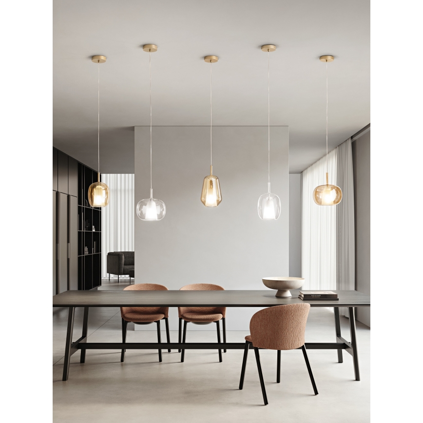 Ondaluce - Lustre suspenso por cabo THELMA 2xE27/15W/230V Ø 25 cm dourado/bege fumê