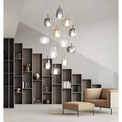 Ondaluce - Lustre suspenso por cabo THELMA 2xE27/15W/230V Ø 25 cm dourado/bege fumê