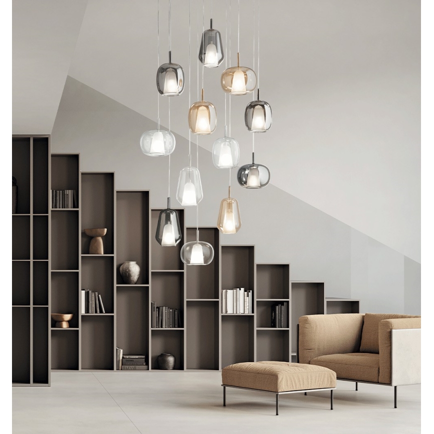 Ondaluce - Lustre suspenso por cabo THELMA 2xE27/15W/230V Ø 25 cm dourado/bege fumê