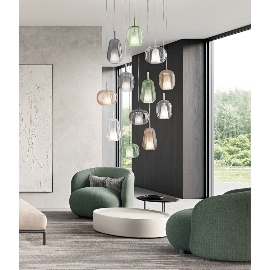 Ondaluce - Pendente em cabo THELMA 1xE27/15W/230V Ø 19,5 cm dourado/transparente
