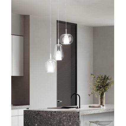 Ondaluce - Pendente em cabo THELMA 1xE27/15W/230V Ø 19,5 cm dourado/transparente