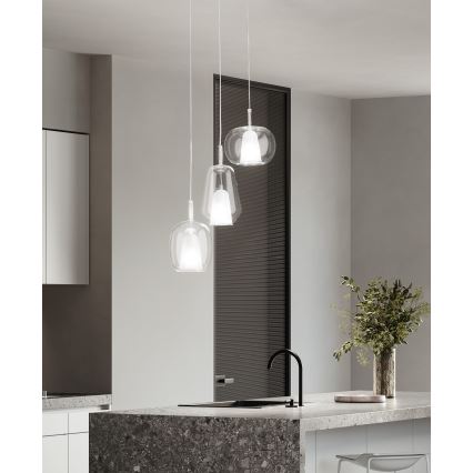 Ondaluce - Pendente em cabo THELMA 1xE27/15W/230V Ø 19 cm dourado/transparente