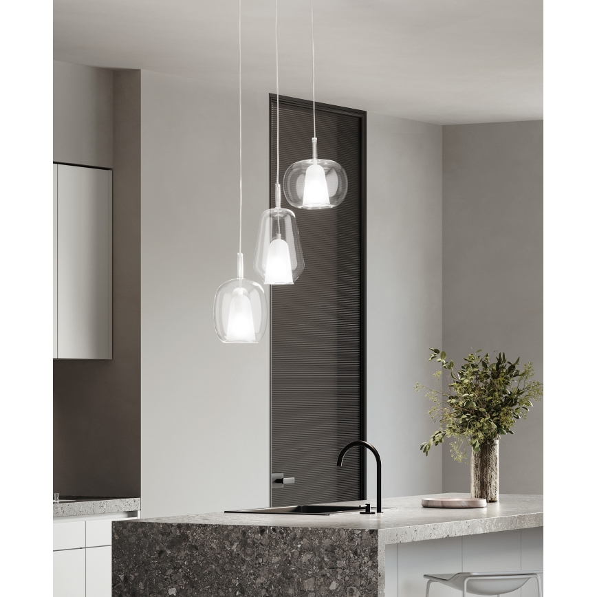 Ondaluce - Pendente em cabo THELMA 1xE27/15W/230V Ø 19 cm dourado/transparente