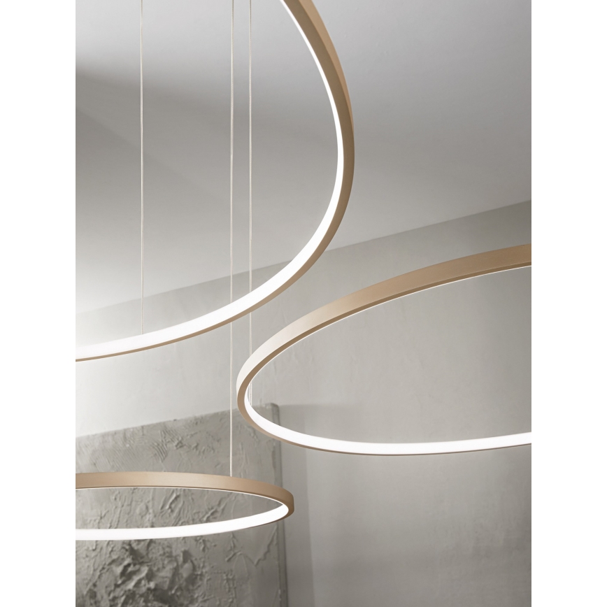 Ondaluce - Pendente LED dimerizável em cabo SOEL LED/28W/230V Ø 60 cm dourado