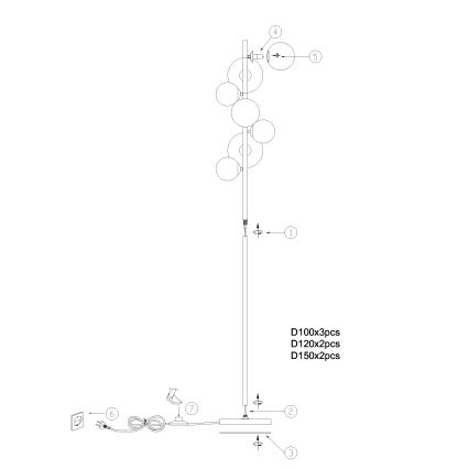 ONLI - Candeeiro de chão PALOMA 7xG9/10W/230V dourado