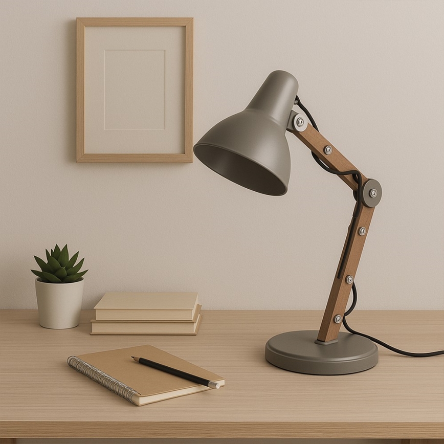 ONLI - Candeeiro de mesa ARCHITETTO 1xE27/22W/230V 62 cm cinzento/castanho