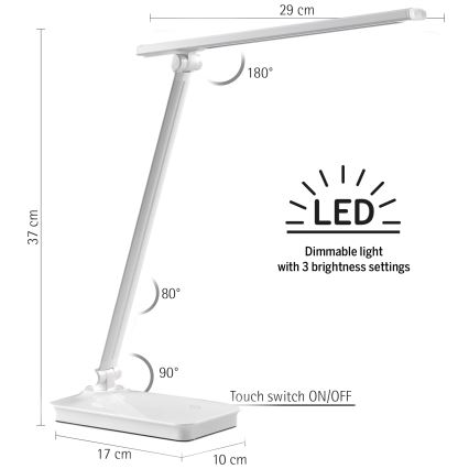 ONLI - Candeeiro de mesa táctil LED com regulação e porta USB DESKI LED/7W/230V 4000K branco