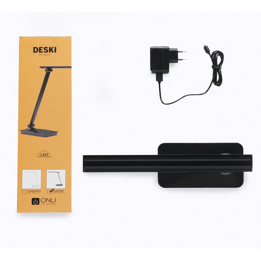 ONLI - Candeeiro de mesa LED com regulação e porta USB DESKI LED/7W/230V 4000K preto