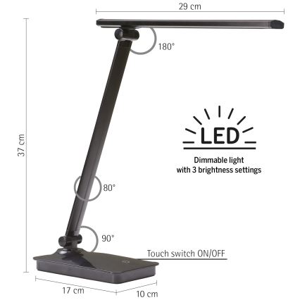 ONLI - Candeeiro de mesa LED com regulação e porta USB DESKI LED/7W/230V 4000K preto