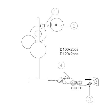 ONLI - Candeeiro de mesa PALOMA 4xG9/10W/230V 48 cm preto/fumado