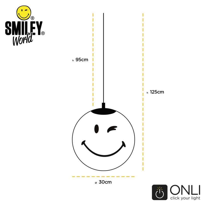 ONLI - Candeeiro infantil suspenso com cabo SMILEY 1xE27/15W/230V branco