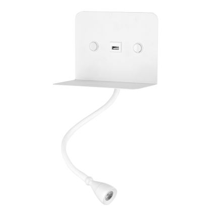 ONLI - Candeeiro pequeno flexível LED com prateleira e carregamento USB PLAK LED/1W/230V branco