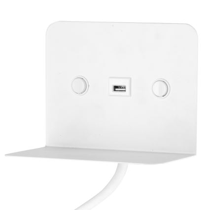 ONLI - Candeeiro pequeno flexível LED com prateleira e carregamento USB PLAK LED/1W/230V branco