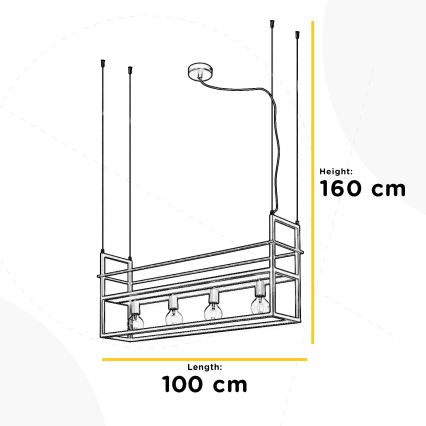 ONLI - Candeeiro suspenso com prateleira JEFFER 4xE27/22W/230V preto