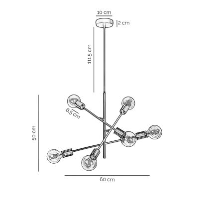 ONLI - Candeeiro suspenso CROSS 6xE27/22W/230V preto/latão