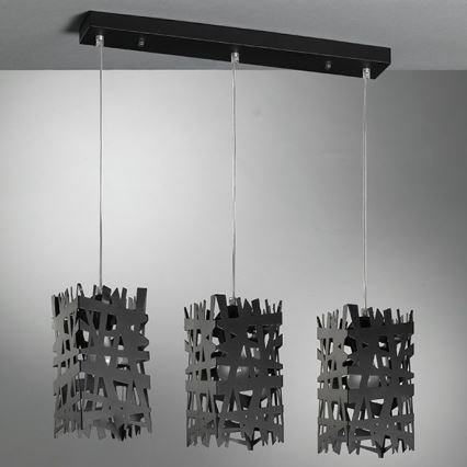 ONLI - Candeeiro suspenso FORESTA 3xE27/15W/230V preto