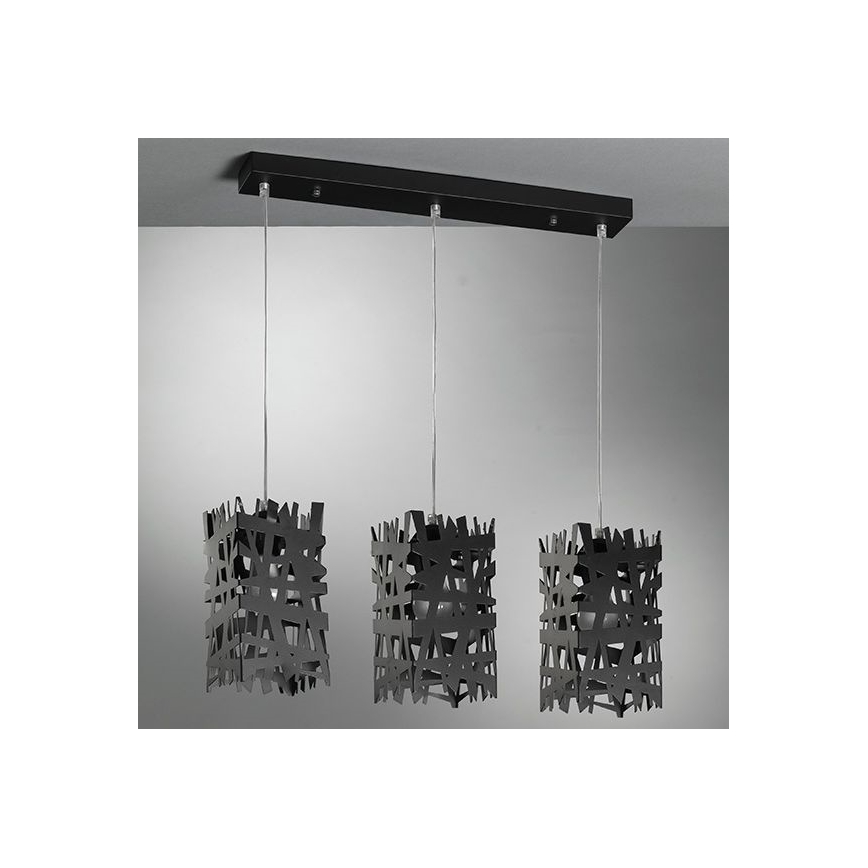 ONLI - Candeeiro suspenso FORESTA 3xE27/15W/230V preto