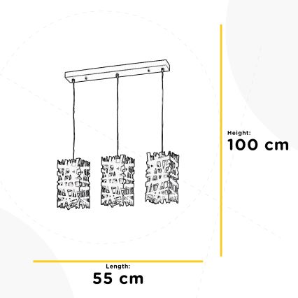 ONLI - Candeeiro suspenso FORESTA 3xE27/15W/230V preto