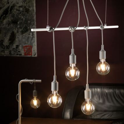 ONLI - Candeeiro suspenso WIRE 4xE27/15W/230V cinzento/branco
