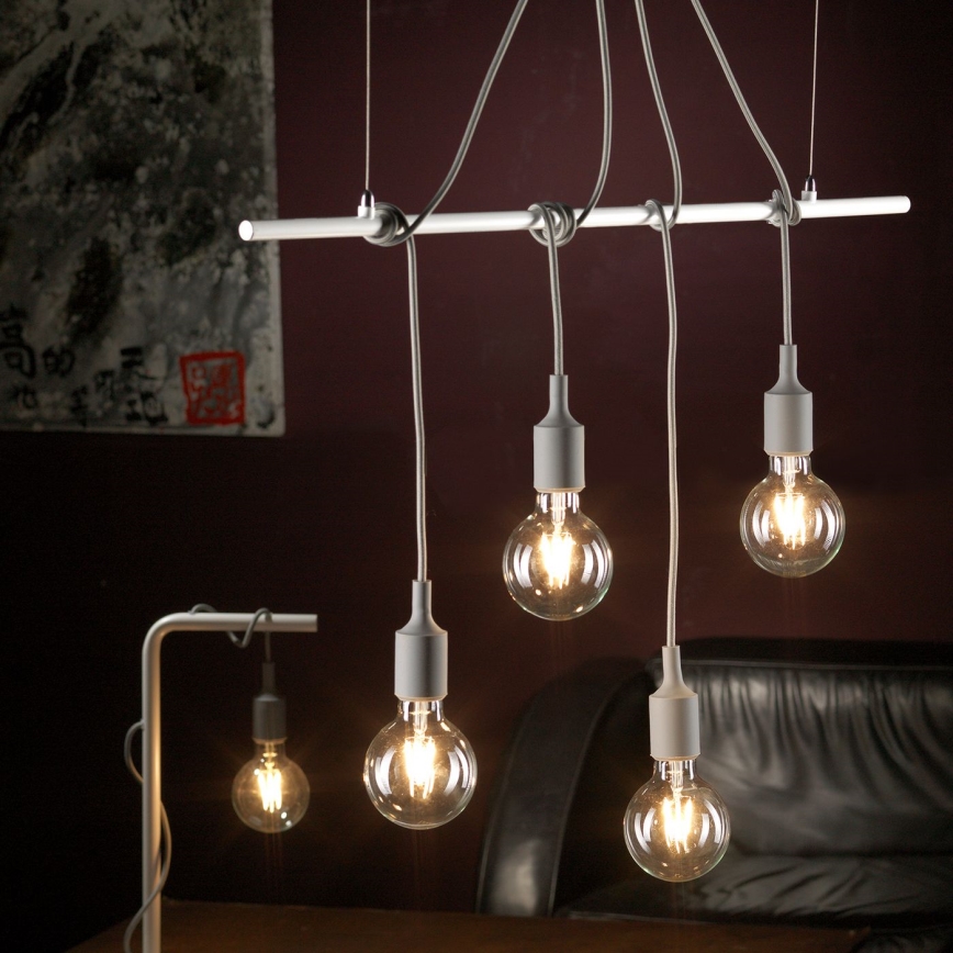 ONLI - Candeeiro suspenso WIRE 4xE27/15W/230V cinzento/branco