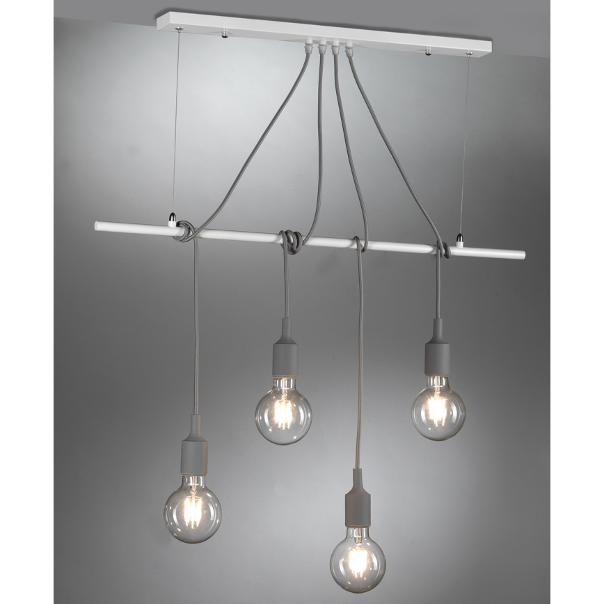 ONLI - Candeeiro suspenso WIRE 4xE27/15W/230V cinzento/branco