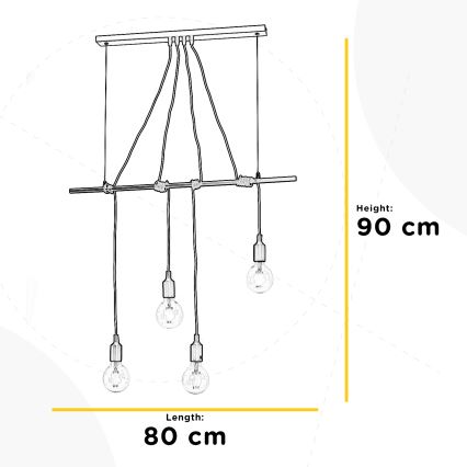 ONLI - Candeeiro suspenso WIRE 4xE27/15W/230V cinzento/branco