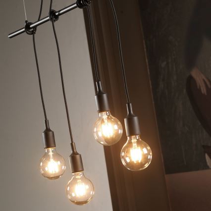 ONLI - Candeeiro suspenso WIRE 4xE27/15W/230V preto