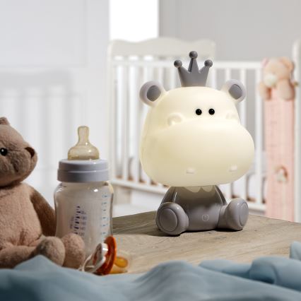 ONLI - Candeeiro noturno infantil LED dimerizável PUPPIES LED/3W/230V 25 cm hipopótamo/cinzenta
