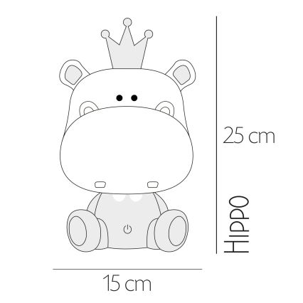 ONLI - Candeeiro noturno infantil LED dimerizável PUPPIES LED/3W/230V 25 cm hipopótamo/cinzenta