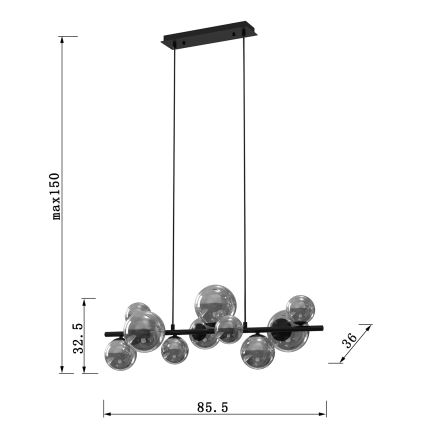 ONLI - Lustre em cabo PALOMA 10xG9/3W/230V preto/fumado