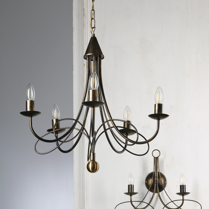 ONLI - Lustre suspenso com corrente MILVIA 5xE14/6W/230V bronze