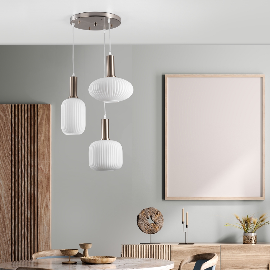 ONLI - Lustre suspenso por cabo DOROTY 3xE27/15W/230V branco/cromado brilhante