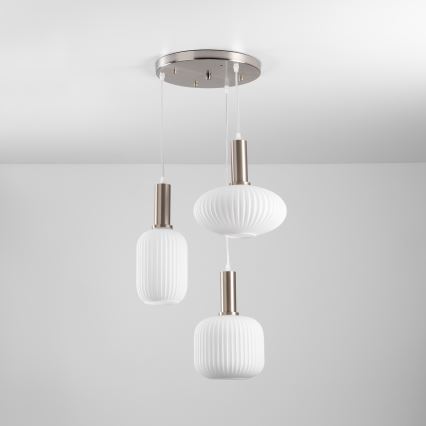 ONLI - Lustre suspenso por cabo DOROTY 3xE27/15W/230V branco/cromado brilhante