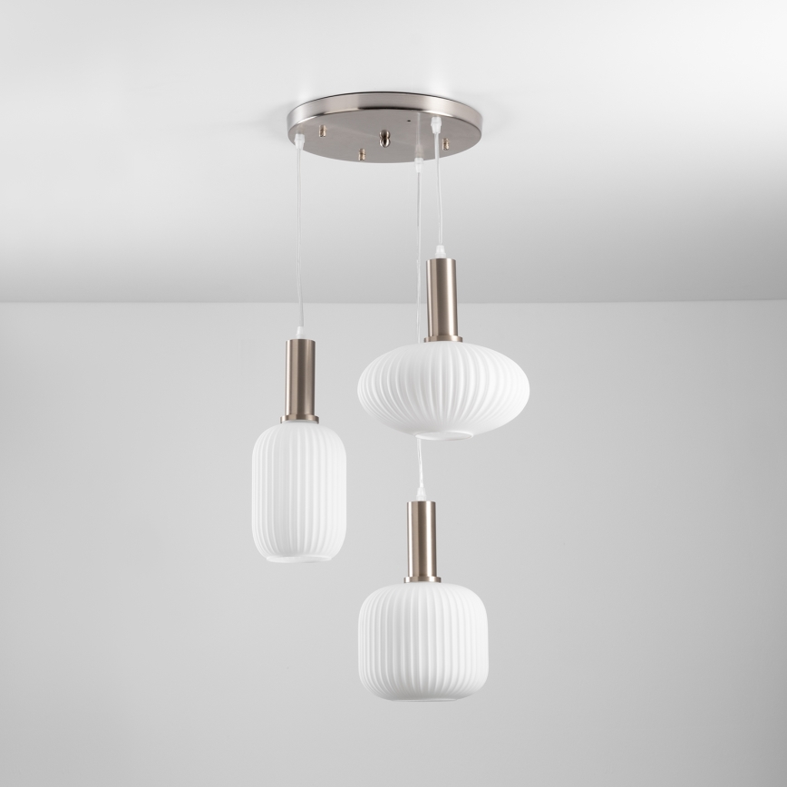 ONLI - Lustre suspenso por cabo DOROTY 3xE27/15W/230V branco/cromado brilhante