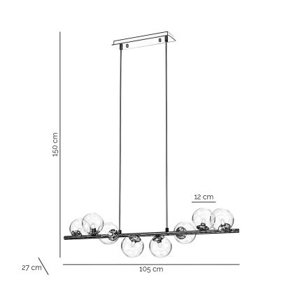 ONLI - Lustre suspenso por cabo KIMBERLY 8xG9/6W/230V, cromo brilhante