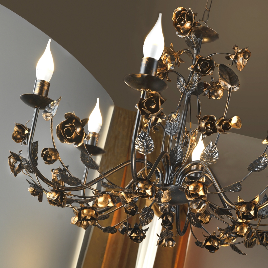 ONLI - Lustre suspenso por corrente CAROLINA 6xE14/6W/230V acabamento em bronze