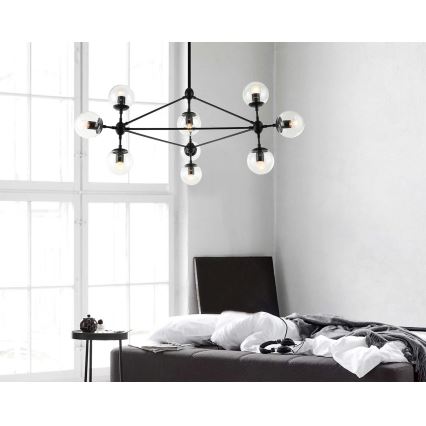 Open Design OR80094 - Lustre em haste BAO 10xE27/8W/230V Ø 90 cm preto