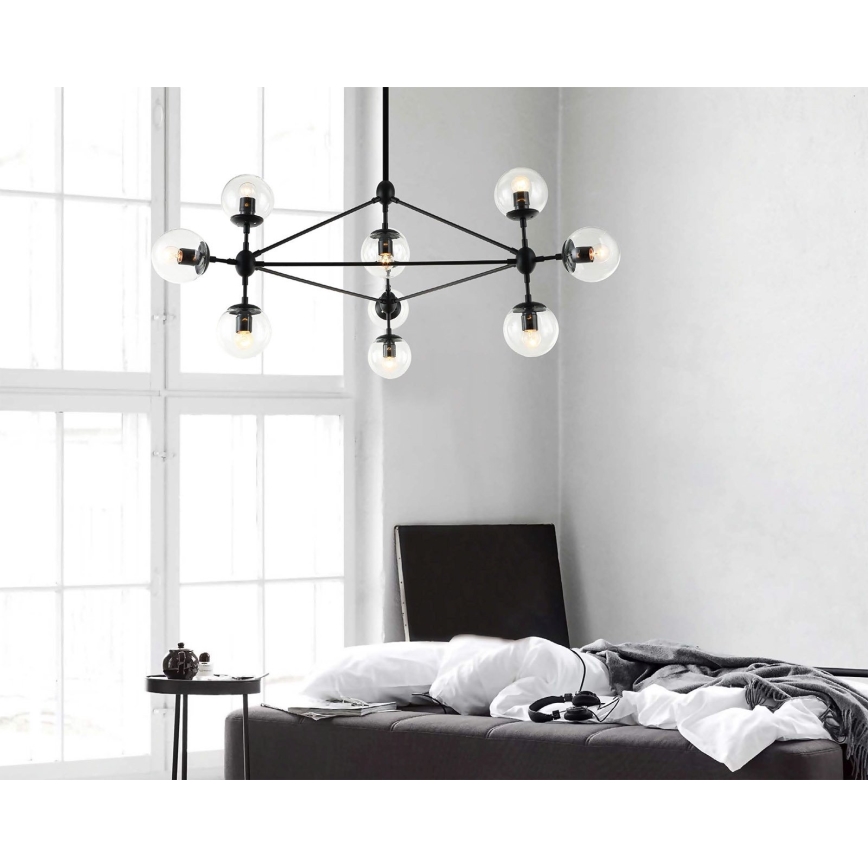 Open Design OR80094 - Lustre em haste BAO 10xE27/8W/230V Ø 90 cm preto