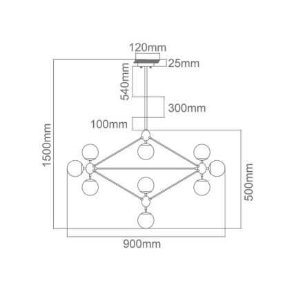 Open Design OR80094 - Lustre em haste BAO 10xE27/8W/230V Ø 90 cm preto