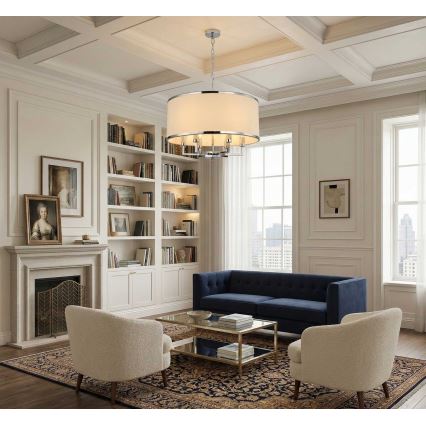 Open Design OR80216 - Lustre suspenso por corrente CASA 6xE14/15W/230V creme/cromado brilhante