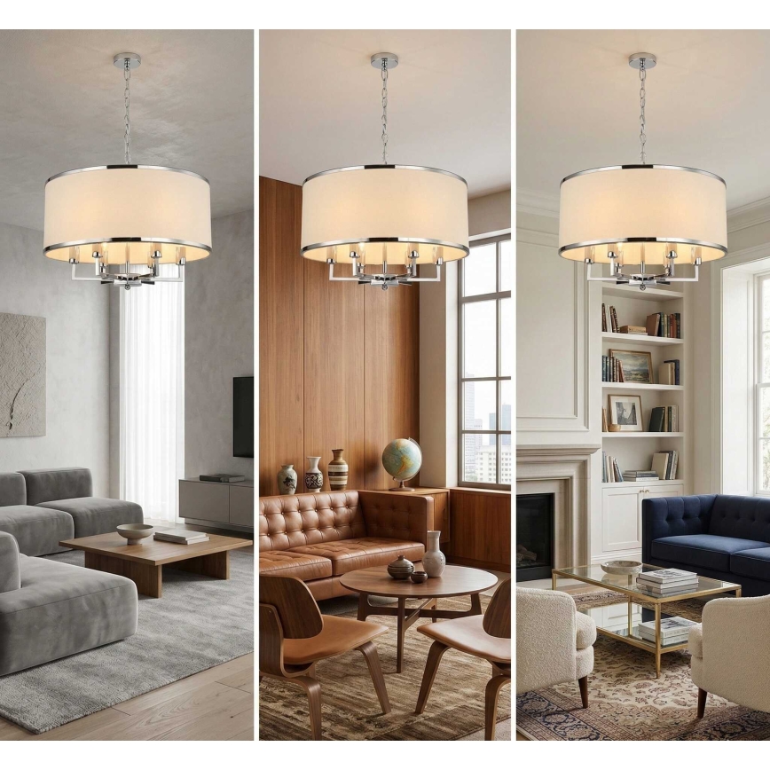 Open Design OR80216 - Lustre suspenso por corrente CASA 6xE14/15W/230V creme/cromado brilhante