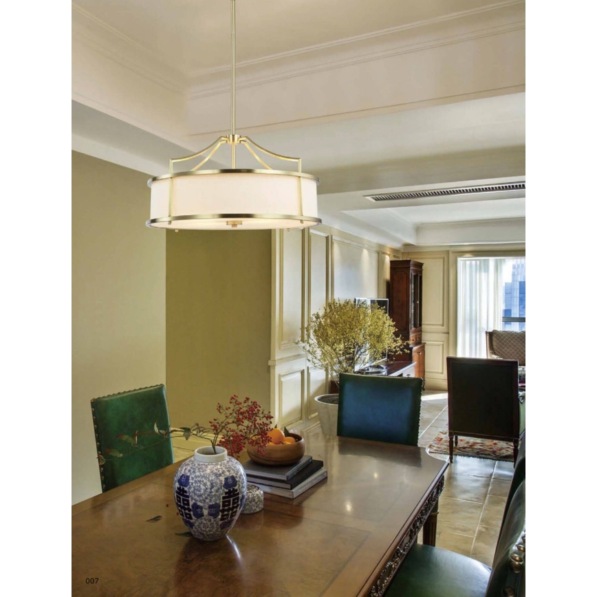 Open Design OR80896 - Lustre com haste STANZA 4xE27/15W/230V Ø 55 cm latão/branco